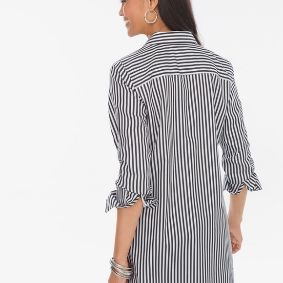 🔲CHICO’s🔲Black/White Striped No-Iron Shirt - Picture 2 of 13